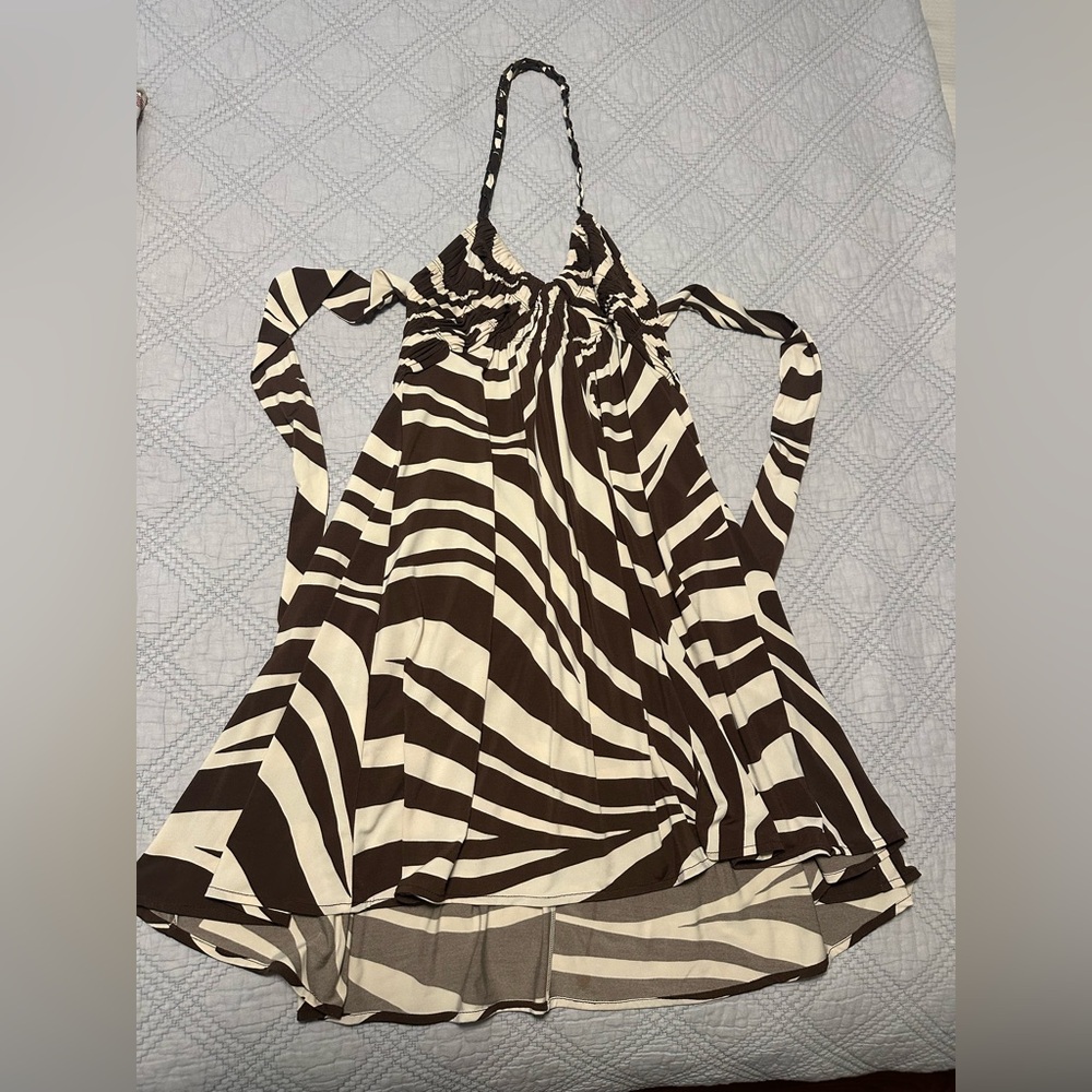 BCBGMaxAzria Chocolate and Cream Zebra Patterned Dress